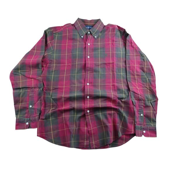 Ralph Lauren Red Plaid Button Up Long Sleeve Shirt Men's Large - Picture 1 of 7